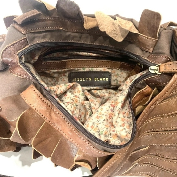 JESSLYN BLAKE Pieced Leather Large Hobo Handbag-SHAGGY - Picture 4 of 8